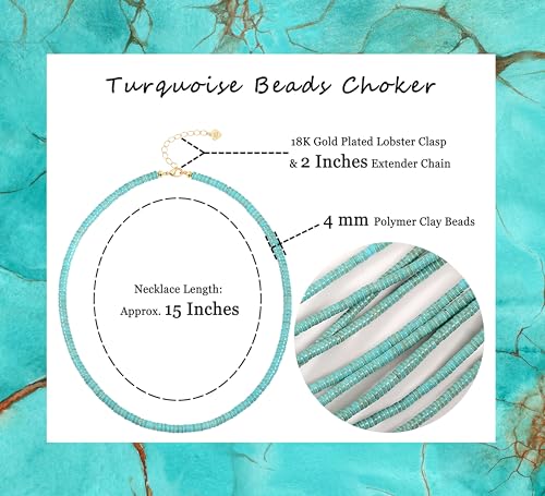 Aobei Pearl Gemstone Beaded Choker Necklace for Women Boho Turquoise/Cultured Freshwater Pearls/Garnet/Amazonite Jewelry - color: E Blue-green Turquoise Clay Beads