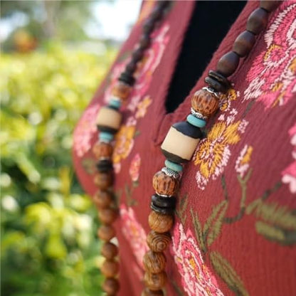 Bohemian Beaded Necklace for Women Long Boho Pendant Wood Mala Beads Wooden Strand Tassel Stone Bohemian Necklaces for Women Jewelry - style: Good Luck Fish