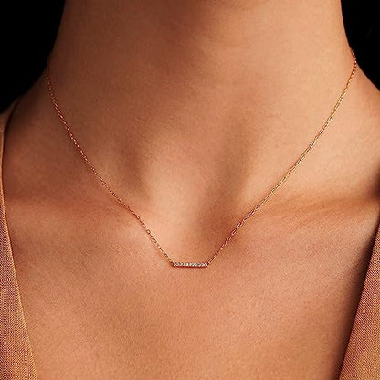 HANLI 14K Gold Plated Necklaces for Women - Dainty Butterfly, Star of David, Moon and Star, Sun, Lotus, Infinity, Hummingbird, Bee,Boots,Chill,Sunflower Pendant Designs - Elegant Jewelry for Women - color: Bar CZ