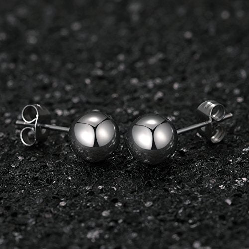6 Pairs Surgical Stainless Steel Round Ball Stud Earrings Set for Women Men 3-7mm - style: 6 Pairs 5mm Ball Stud Earrings