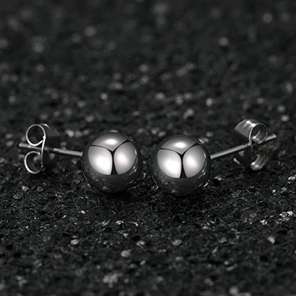 6 Pairs Surgical Stainless Steel Round Ball Stud Earrings Set for Women Men 3-7mm - style: 6 Pairs 5mm Ball Stud Earrings