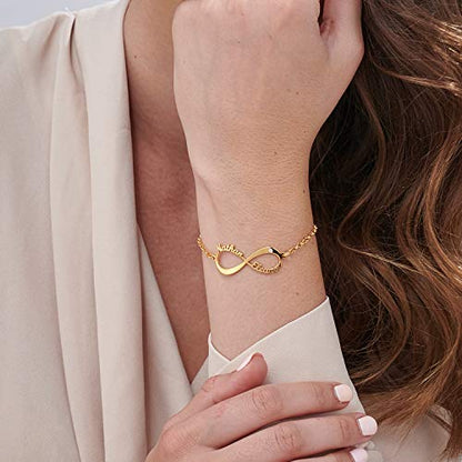 Personalized Infinity Bracelet - Choose Your Style - Sterling Silver, Solid Gold or Plated - Rolo Chain - color: 18K Gold Plated Silver, size: 2 Names Bracelet with Diamond