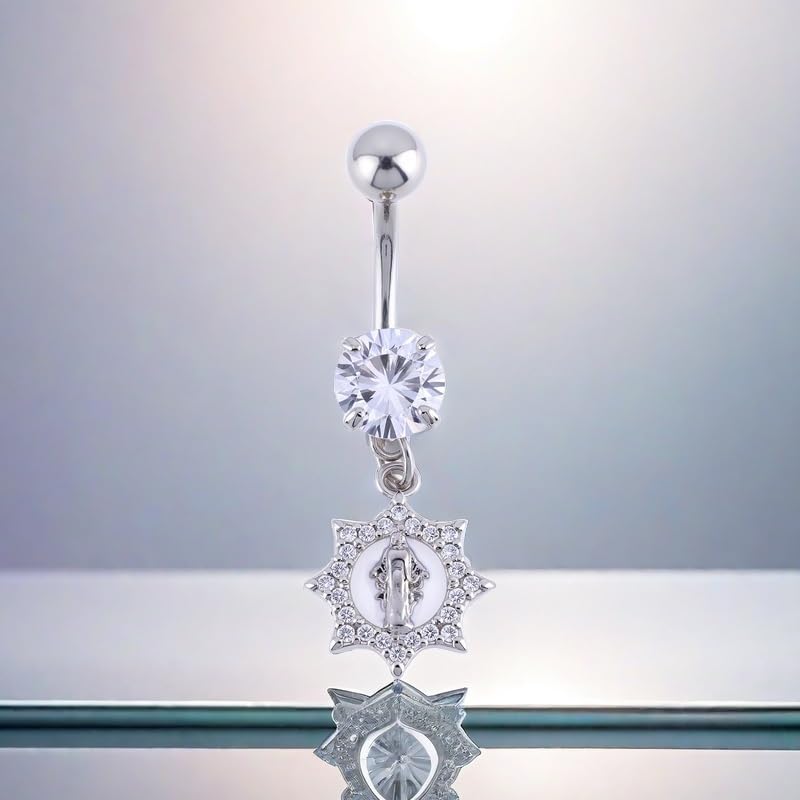 B BodyPJ Sparkles 14G Religious Belly Button Ring with Crystal Cross and Religious Charms, Stainless Steel - style: Type D,Silver