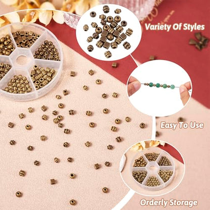 Craftdady 360Pcs Antique Bronze 6 Styles Spacer Beads Tibetan Metal Tiny Column Barrel Round Drum Cube Loose Beads for Jewelry Making Hole: 1-2.5mm - color: 6 Styles, 360Pcs, Antique Bronze