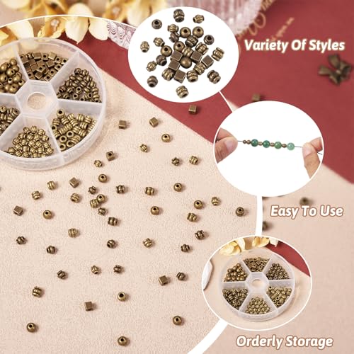 Craftdady 360Pcs Antique Bronze 6 Styles Spacer Beads Tibetan Metal Tiny Column Barrel Round Drum Cube Loose Beads for Jewelry Making Hole: 1-2.5mm - color: 6 Styles, 360Pcs, Antique Bronze