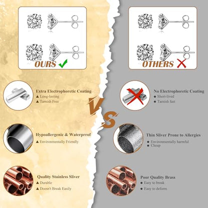BMMYE 4 Pairs Silver Stud Earrings for Women Stainless Steel Ball Earrings | Small 14 Gold Plated Earrings Studs Set with Cubic Zirconia Waterproof Hypoallergenic Silver Ball Earring for Women - color: 4pair silver cz