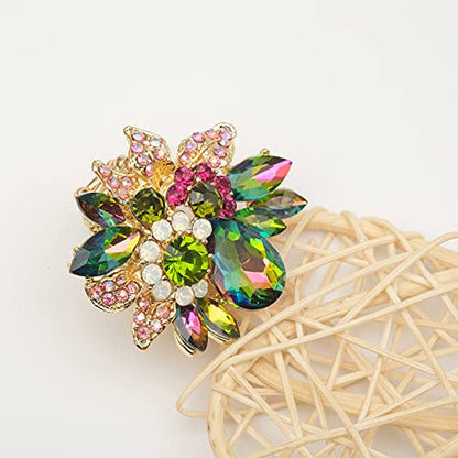 CSY Luxury Women's Austrian Crystal Leaves Flower Big Cocktail Statement Rings Stretch Adjustable Ring Jewelry Accessories - color: magic color