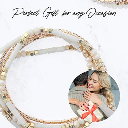 NTLX Multi Strand Beaded Stackable Stretch Bracelets for Women – Bohemian Boho Style Bracelets – Multi Color Layered Statement Bangles - style: Beige