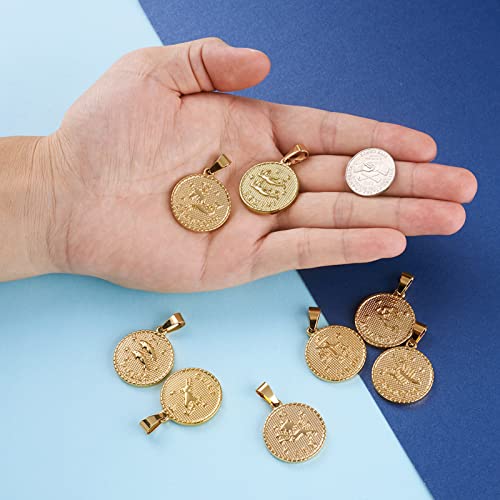 Mega Pet 12pcs Stainless Steel Twelve Constellation Zodiac Sign Pendants Charms Golden Flat Round Horoscope Jewelry Charms for Bracelets Necklaces Jewerly Making - size: 29x25x3.2mm#Twelve Constellation