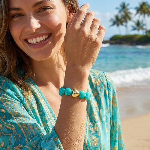 Multicolor Chunky Beaded Bracelet for Women Bold Acrylic Resin Stretch Bracelet Summer Beach Statement Bracelets Trendy Elastic Bangle Jewelry - color: Heart bracelet-blue