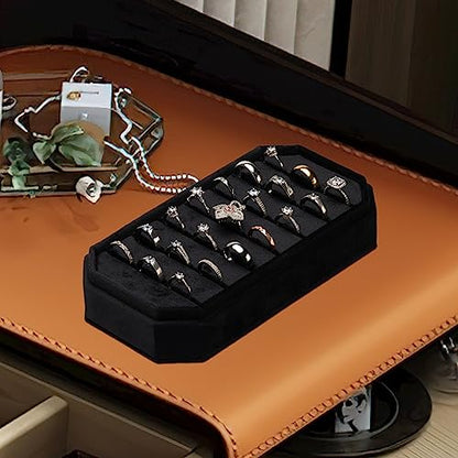 Velvet Ring Organizer Display Tray Jewelry Box Earring Holder Case | for Wedding Birthday Christmas Day (Black) - color: Black