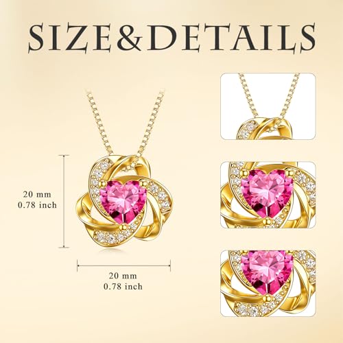 Midari 18K Gold Love Knot Necklace Love Knot Pendant Necklace with 12 Months Birthstones I Love You Forever Jewelry Gifts for Women Mom Her - color: 10-October
