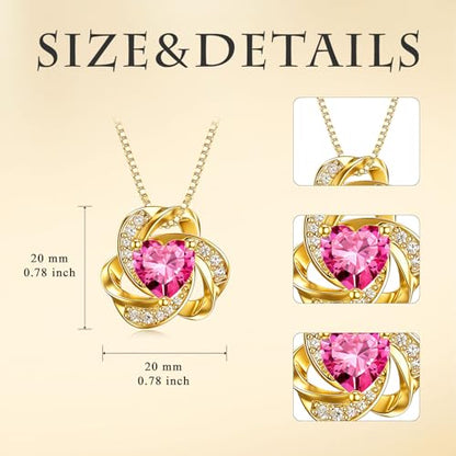 Midari 18K Gold Love Knot Necklace Love Knot Pendant Necklace with 12 Months Birthstones I Love You Forever Jewelry Gifts for Women Mom Her - color: 10-October