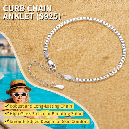 ChainsHouse Ankle Bracelets for Women, Stainless Steel Beaded Chain Ankle Bracelet, Womens Heart Anklets for Summer Beach Jewelry Gifts - color: A: cuban-3mm-sterling silver