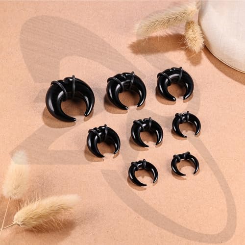 ZS 1 Pair Glass Septum Stretching Kit Set - C Shape Pincher Tapers with O-Rings & Grooved, 6G to 5/8" Buffalo Septum Retainers Rings for Nose Ear Piercing Jewelry - color: Black, size: 5/8"(16mm)
