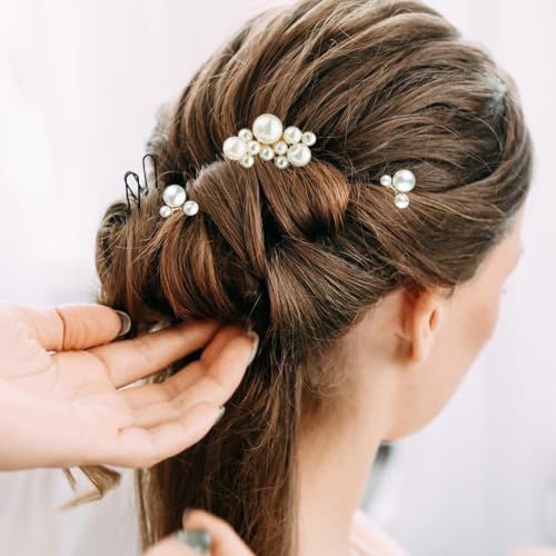 7PCS Pearl Wedding Hair Combs Bridal Headpiece Pearl Hair Pins Hair Clips Elegant Hair Accessories for Bridesmaids Brides Flower - color: Pearl