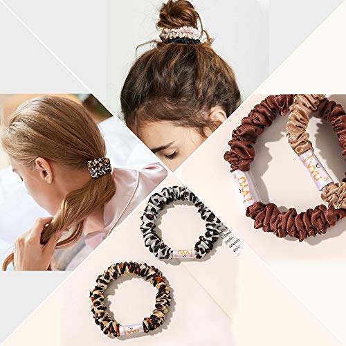 Scrunchies Silk Satin Hair Ties - Small Mini Thin Elestics Ponytail Holder Hair Bands Skinny Scrunchy For Thick Curl Hair No Crease Hair Ties Soft Accessories No Hurt Your Hair for Women and Girls | Ponytail Holder, For Thick Curl Hair, No Crease, Soft Ac