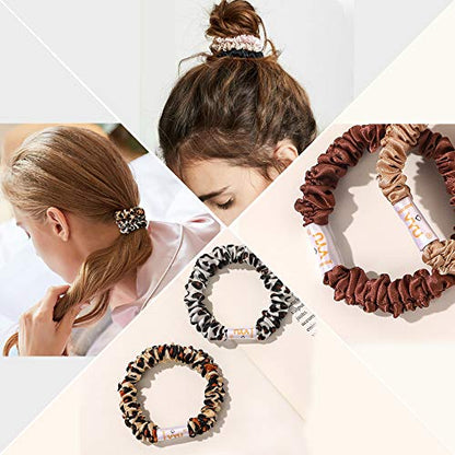 Scrunchies Silk Satin Hair Ties - Small Mini Thin Elestics Ponytail Holder Hair Bands Skinny Scrunchy For Thick Curl Hair No Crease Hair Ties Soft Accessories No Hurt Your Hair for Women and Girls | Ponytail Holder, For Thick Curl Hair, No Crease, Soft Ac