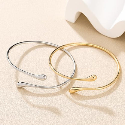 Teardrop Cuff Bracelet for Women Gold Tear Drop Bracelet Stainless Steel Hypoallergenic Adjustable Bangle for Everyday Wear - color: 1