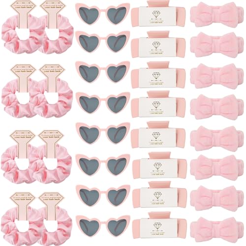 Bridesmaid Scrunchies Proposal Hair claws clips Set of 12 Bridal Shower heart sunglasses Gifts for Wedding Bachelorette Party Favors (32pcs Pink) - color: 32pcs Pink
