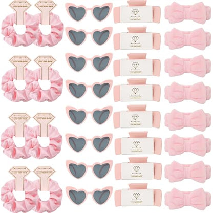 Bridesmaid Scrunchies Proposal Hair claws clips Set of 12 Bridal Shower heart sunglasses Gifts for Wedding Bachelorette Party Favors (32pcs Pink) - color: 32pcs Pink