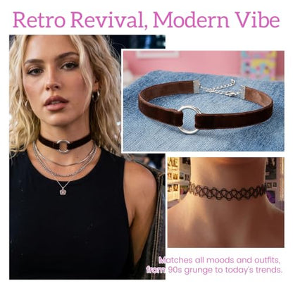PAGOW Tattoo Choker Set, Stretchy 90s Choker Necklace, Adjustable Retro Y2K Gothic Grunge Chokers Jewelry Accessories - color: 14 Colors,14 Pcs