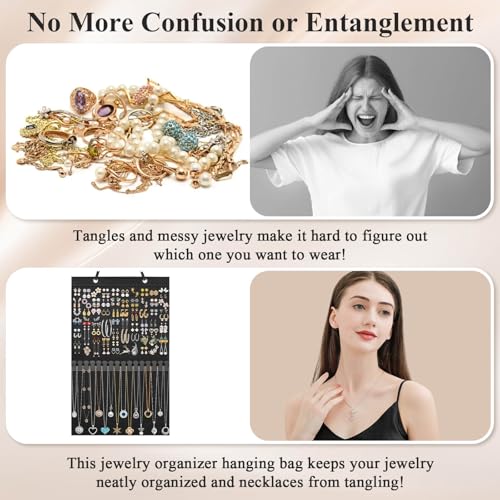 Caffox Hanging Jewelry Holder, Large Earrings Necklaces Organizer Storage for Earrings, Necklaces, Bracelets, Enamel Pins and Ankles, Jewelry Display Storage Hanger for Wall, Closet and Door
