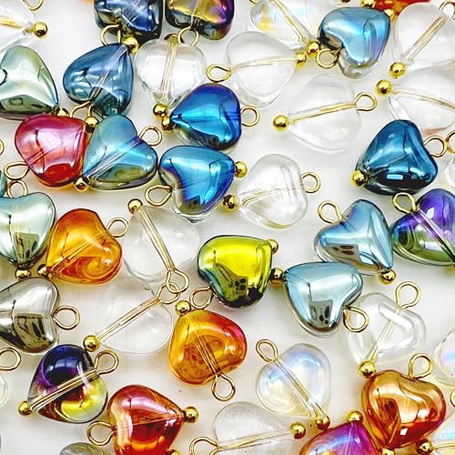 50 Pcs Crystal Glass Pendants for DIY Jewelry Making, AB Color Plated Charms for Bracelet Necklace Earring - style: 50 Pcs-Heart