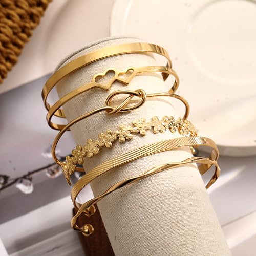 ÌF ME Gold Bangle Bracelets for Women, Indian Bangles Stackable Set, Multi Layer Textured 18K Gold Plated Chunky Bracelets Boho Jewelrys Set - style: gold-heart