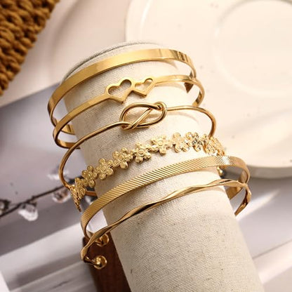 ÌF ME Gold Bangle Bracelets for Women, Indian Bangles Stackable Set, Multi Layer Textured 18K Gold Plated Chunky Bracelets Boho Jewelrys Set - style: gold-heart