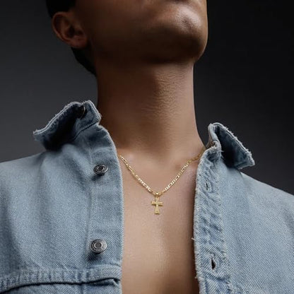 AIGAMIT Cross Necklace for Men Gold Cross Necklace for Men | 14K Gold Cross Chain for Mens Cross Necklaces Cubic Zirconia Gold Cross Pendant Necklace for Men Cross Necklaces 20/22/24in - size: 20 inches