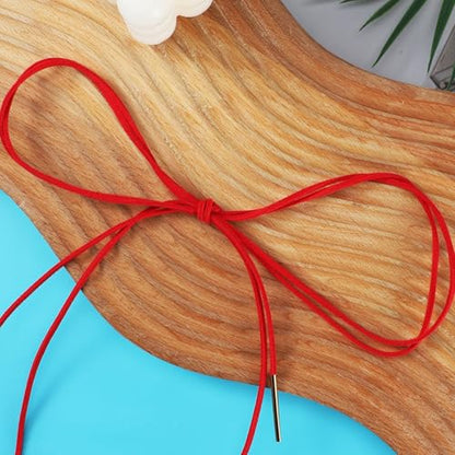 Red Choker Necklace for Women, Gothic Bow Velvet Choker, Sexy Long Wrap Rope Collar Tie Neck Chain with Gold Tube, Red Bow Tie Necklace Neck Accessories for Party Prom - color: Red