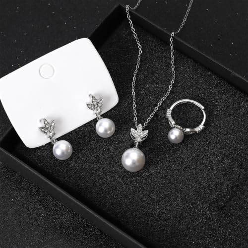 NEWITIN 15 Pieces Pearl Jewelry Set for Women Wedding Costume Accessories | Hypoallergenic, Cubic Zirconia, CZ Necklaces Earrings Bracelets Rings, Silver Jewelry for Wedding Bride Bridesmaid Party Prom - color: Silver Pearl B