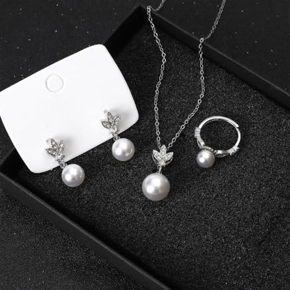 NEWITIN 15 Pieces Pearl Jewelry Set for Women Wedding Costume Accessories | Hypoallergenic, Cubic Zirconia, CZ Necklaces Earrings Bracelets Rings, Silver Jewelry for Wedding Bride Bridesmaid Party Prom - color: Silver Pearl B