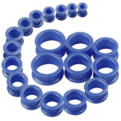20Pcs Silicone Ear Gauges 2G-25mm Flexible Ear Tunnels Gauges Soft Expander Stretching Ear Plugs Tunnels Black Earring Piercings Jewelry for Men Women - color: Thick Blue-1 Silicone