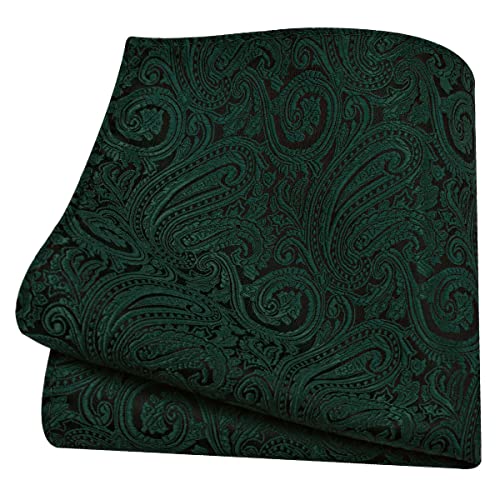 GUSLESON 3.15"（8cm） Mens Tie and Lapel Pin Paisley Necktie Hankerchief Cufflinks Set for Men - color: Hunter Green