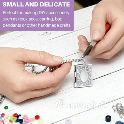 Framendino, 10 Pack Silver Rectangle Photo Frame Charms Stainless Steel Locket Memory Pendants for DIY Necklace Jewelry Making