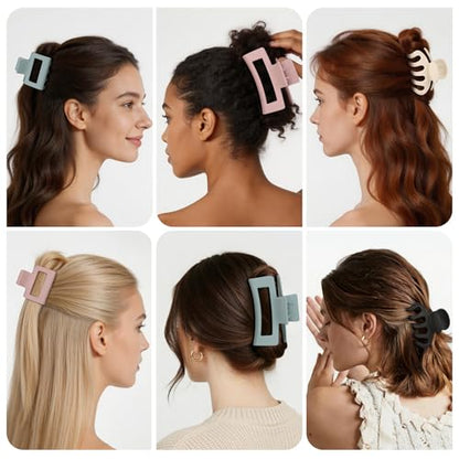 12 Pcs Hair Claw Clips for Women, 3 Styles Large Medium Small Hair Clips for Thick Thin Hair, Neutral Colors(Pink,White,Blue,Black) - color: Pink,White,Blue,Black