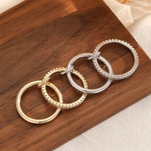 Gold Stackable Rings for Women Non Tarnish, Dainty Stackable 18k Gold Plated CZ Cubic Zirconia Rings, Gold Knuckle Women Rings Set - color: G3, size: 7