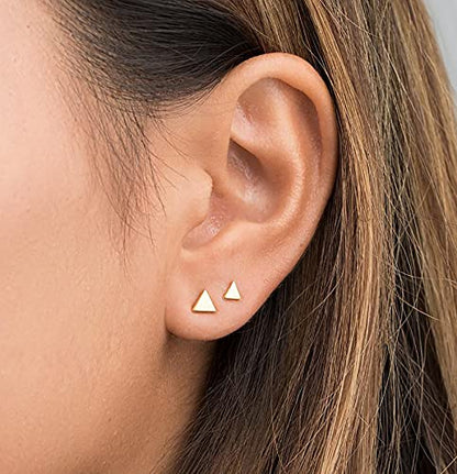 EPIRORA Sterling Silver Stud Earrings for Women Men- 4 Pairs of Hypoallergenic Simple Geometric Small Stud Earring Set Tiny Circle Triangle Square Bar Stud Earrings Mini Cartilage Tragus Earrings - style: Style 2- Gold