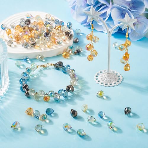 110Pcs Faceted Teardrop Crystal Beads Electroplate Top Drilled Glass Beads Colorful Crystal Teardrop Dangle Charms Chandeliers Pendants for DIY Earring Bracelet Necklace Jewelry Making - color: Mixed Color-A