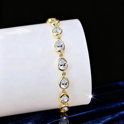 Bracelet for Women, Gold Plated 5A Cubic Zirconia Bracelets Adjustable Teardrop Square Triplet April Birthstone Jewelry - color: teardrop-gold palated