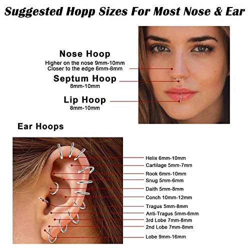 Jstyle 6Pcs 16G 18G Septum Rings Surgical Steel Nose Rings Hoop for Women Opal CZ Daith Cartilage Hoop Earring Clicker Septum Jewelry Hinged Hoop Nose Ring Lip Helix Rook Tragus Piercing Jewelry - color: Silver