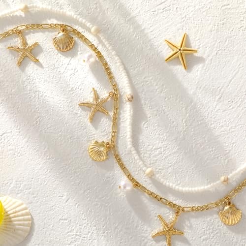 XZQTIVE Starfish Pearl Waist Chain Belts for Women Mermaids Seashell Pearl Belly Chain Gold Pirate Rave Festival Summer Bikini Beach Jewelry Accessories - style: Starfish-8