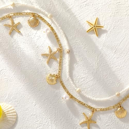 XZQTIVE Starfish Pearl Waist Chain Belts for Women Mermaids Seashell Pearl Belly Chain Gold Pirate Rave Festival Summer Bikini Beach Jewelry Accessories - style: Starfish-8