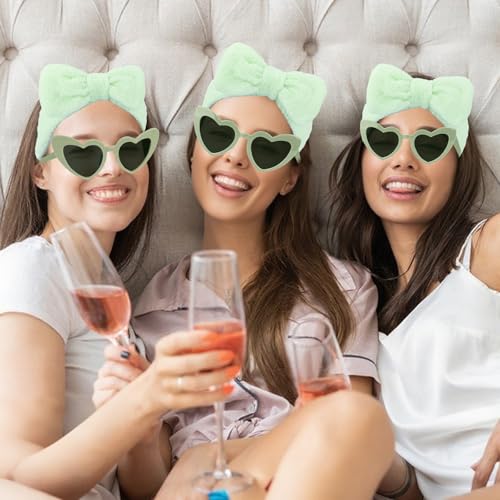 Semato 4 Pcs Green Bridesmaid Proposal Gifts Bridesmaid Spa Headband, Hair Claw Clips, Heart Shaped Sunglasses and Smooth Satin Scrunchies - color: Green