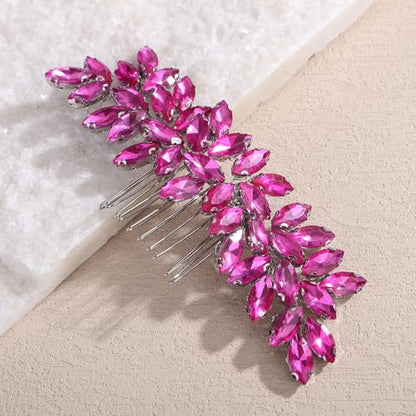 Teyglen Women's Dainty Rhinestone Hair Comb - Luxurious Shiny Bridal Side Comb for Brides and Girls (Rose Red) - color: Rose Red