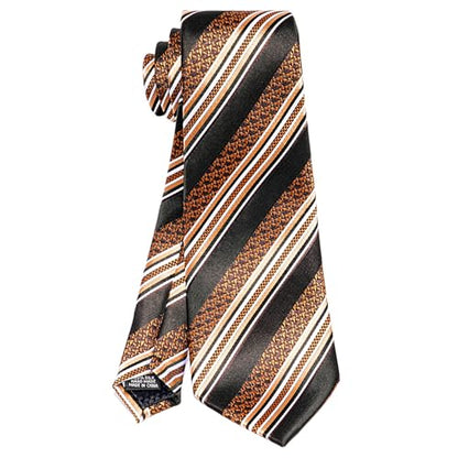 5PCS Mens Silk Tie, Pocket Square, Cufflinks, Drilled Tie Ring and Lapel Pin Set for Wedding Groom Party - color: Brown Striped Tie Set -102