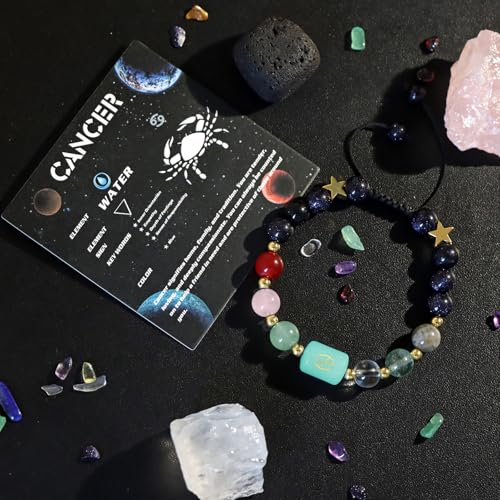 Zodiac Bracelets for Women 12 Constellations Healing Crystal Stone Beads Bracelet Birthday Zodiac Gifts Horoscope Spiritual Bracelet - color: Cancer-2