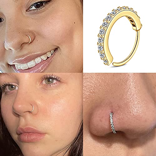 MODRSA 20g Nose Rings Hoops Nose Studs for Women Surgical Steel Hypoallergenic 20 Gauge Nostril Piercing Jewelry L Shape Crokscrew Silver Rose Gold Black Hoop Nostril Rings for Men - color: C2 - Nostril Studs 20g - Gold
